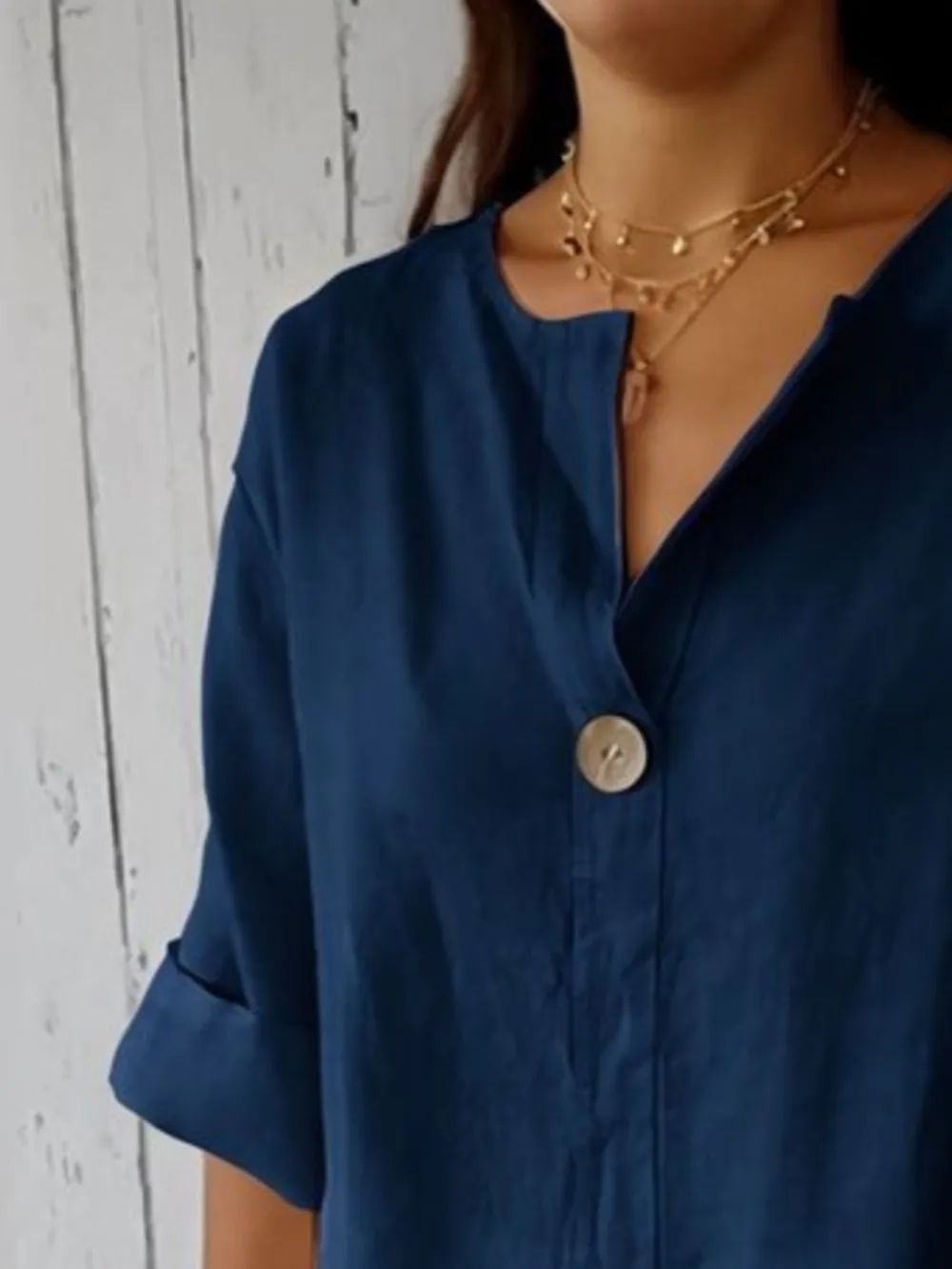 Full Size Linen Blend Notched Blouse Plus Size, image 6