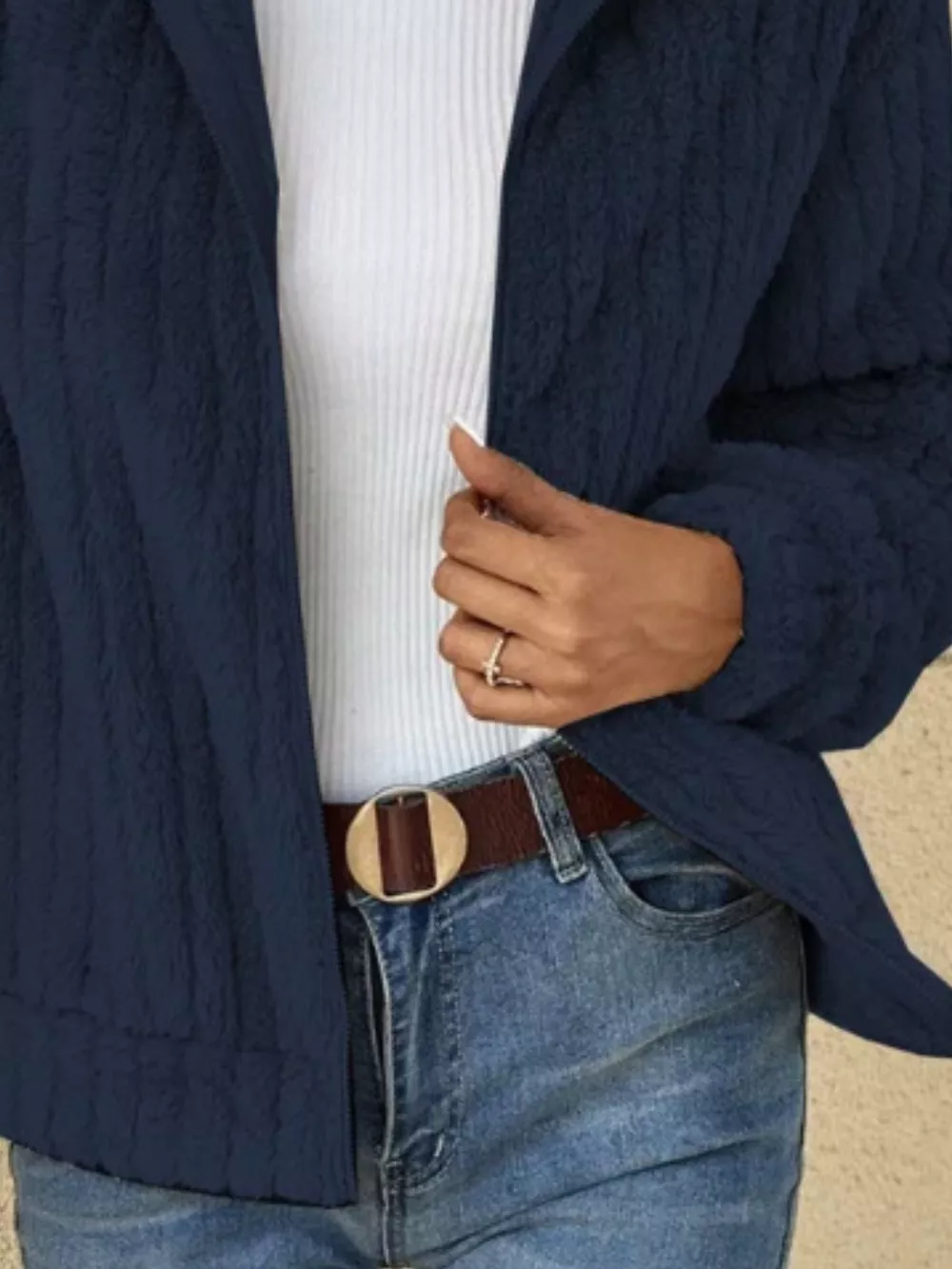 Full Size Zip-Up Long Sleeve Texture Jacket Plus Size, image 13