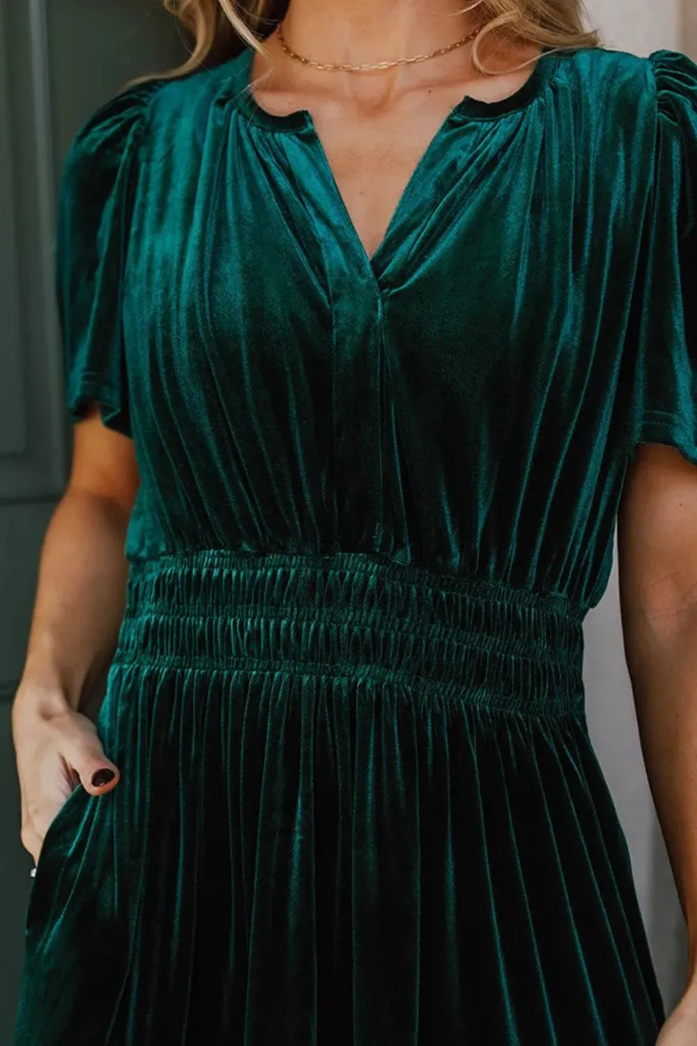 Tiered Notched Short Sleeve Dress with Pockets, image 3