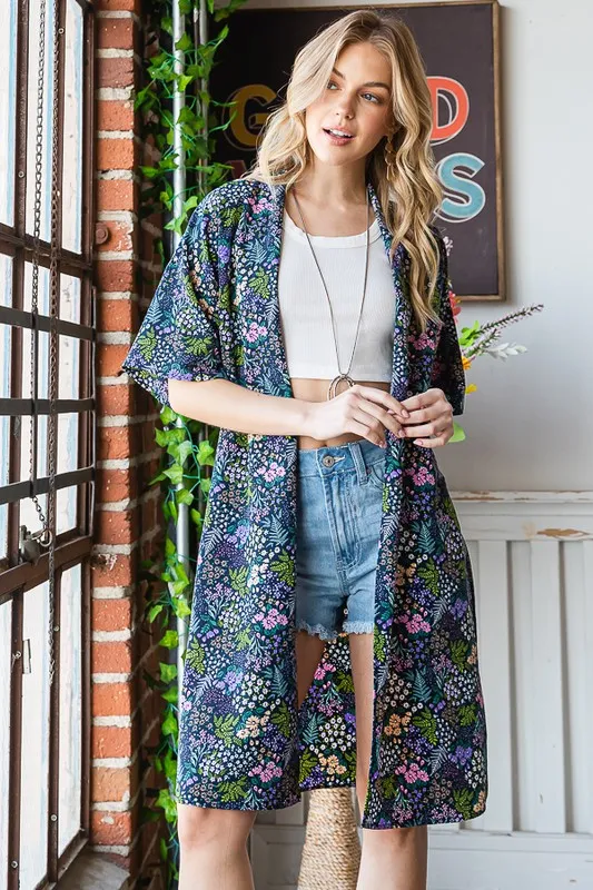 Full Size Half Sleeve Floral Open Cardigan Plus Size, image 4