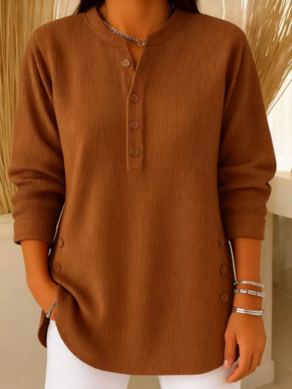 Full Size Button Detail Corduroy Top Plus Size, image 13