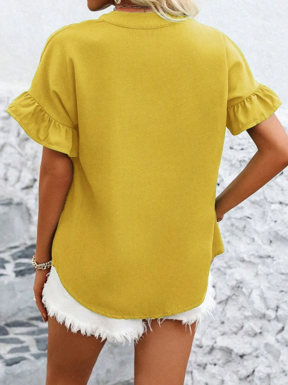 Button Down Ruffled Short Sleeve Shirt, image 7