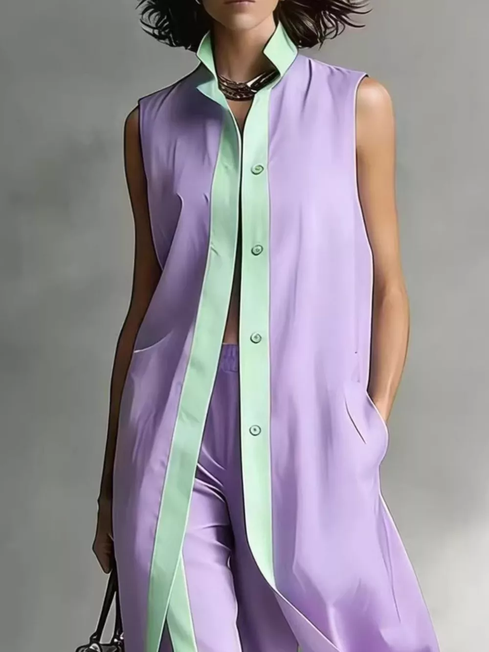 Full Size Sleeveless Longline Vest and Wide‑Leg Pants Set Plus Size, image 8