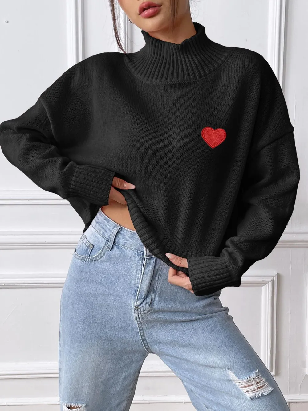 Heart Turtleneck Long Sleeve Sweater, image 10