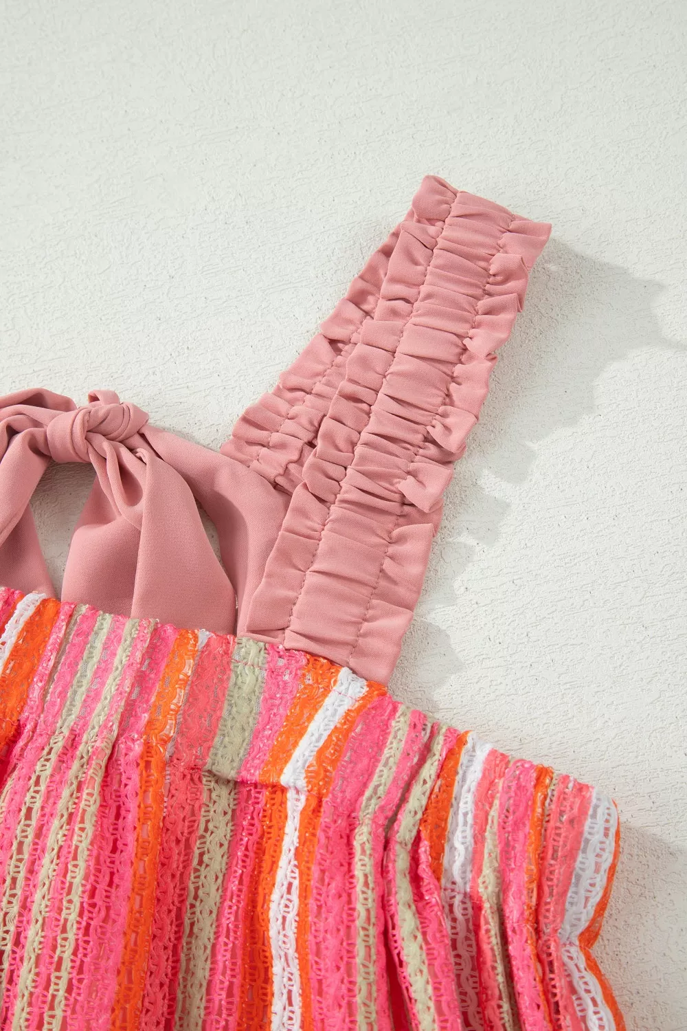 Stripe Ruffled Straps Ribbon Knot Flowy Vacation Maxi Dress, image 9