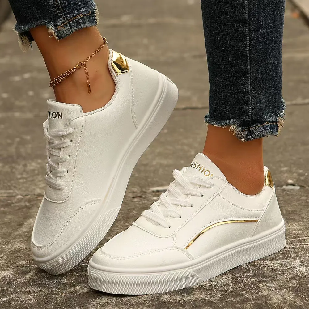 PU Leather Round Toe Flat Sneakers, image 10