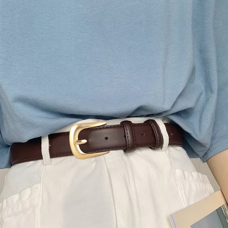 Classic Leather Belt with Golden Buckle, image 4