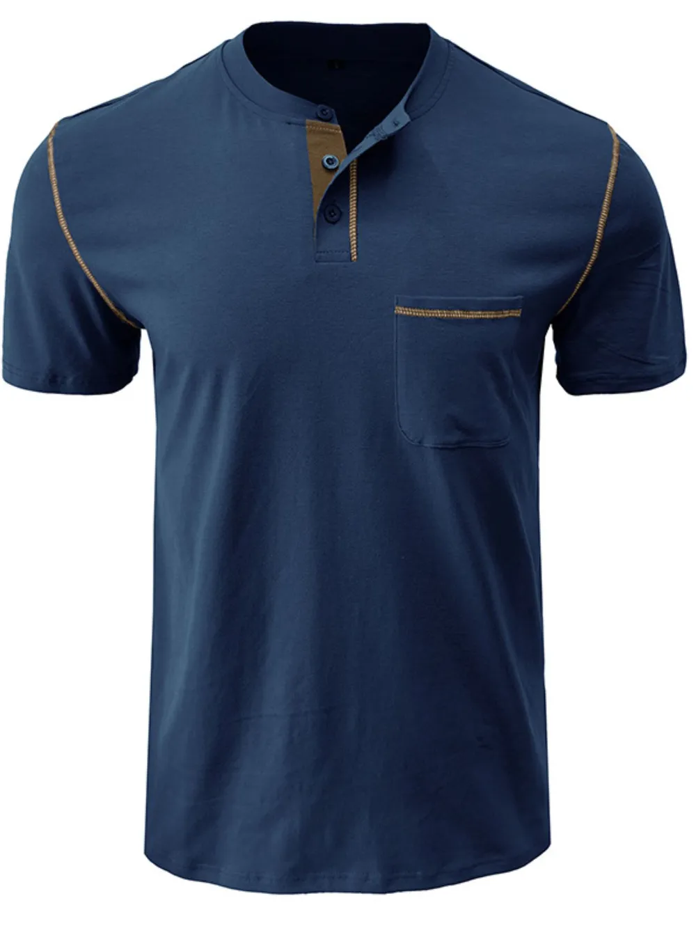 Men's Full Size Casual Henley T-Shirt with Contrast Stitching and Pocket Plus Size, image 6