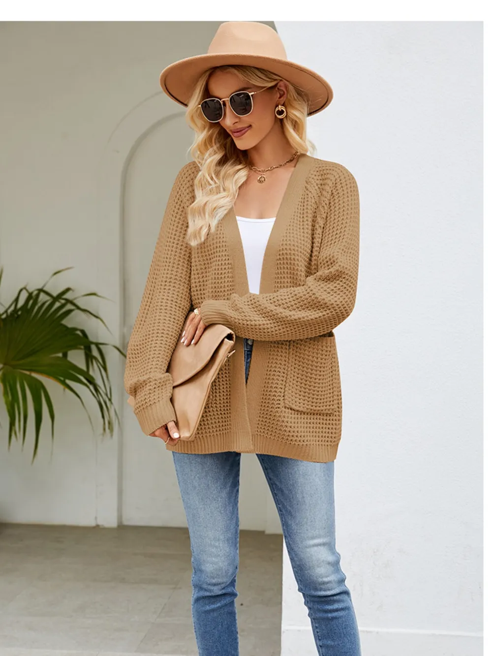 Open Front Raglan Sleeve Pocketed Cardigan, image 14