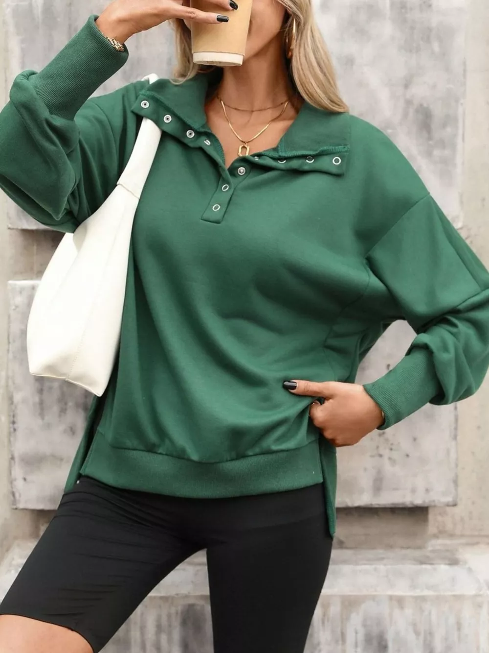 Side Slit Half Snap Sweatshirt, image 10