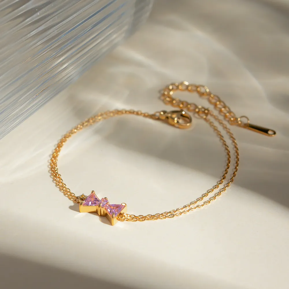 Stainless Steel Zircon Bow Bracelet, image 4
