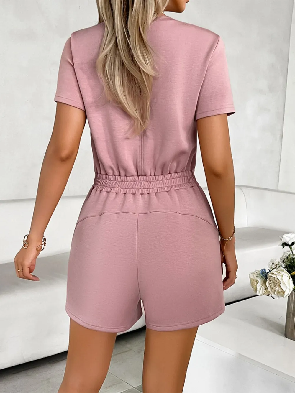 Tied Round Neck Short Sleeve Romper, image 10