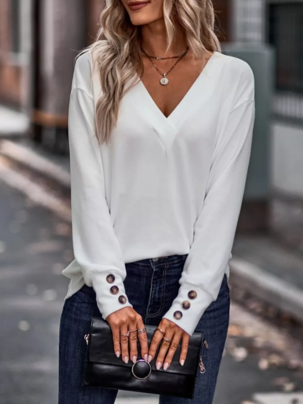 V-Neck Long Sleeve T-Shirt, image 5