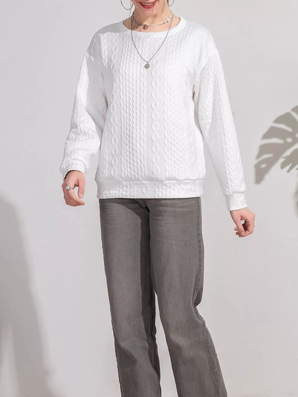 Textured Knit Crewneck Sweatshirt, image 5
