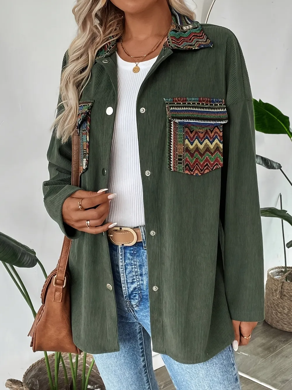 Snap Down Long Sleeve Jacket with Chest Pockets, image 2