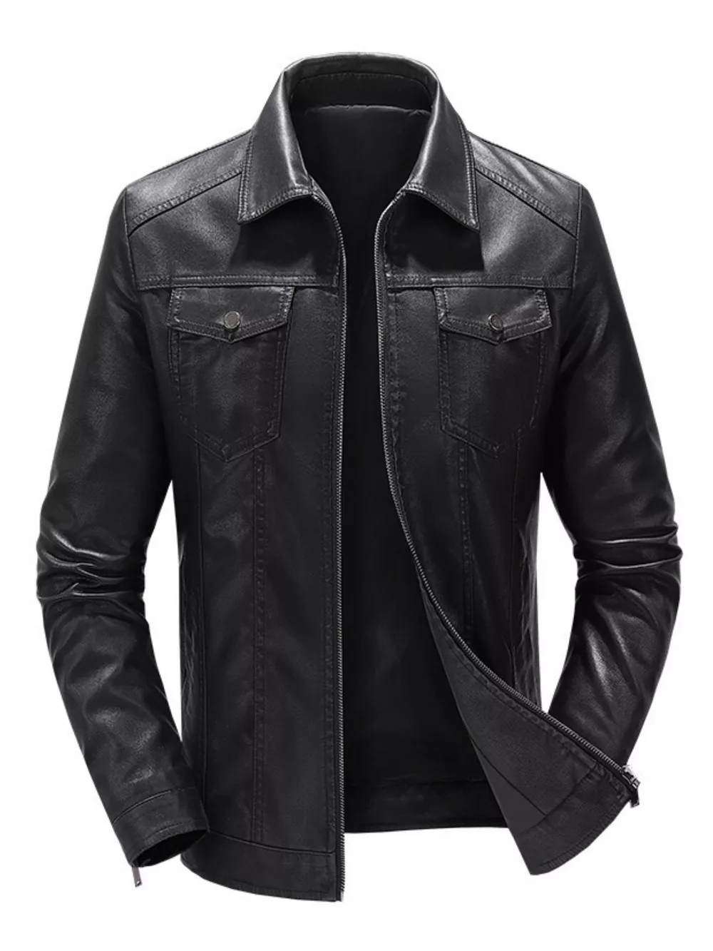 Men's Plus Size Zip Up Leather Jacket