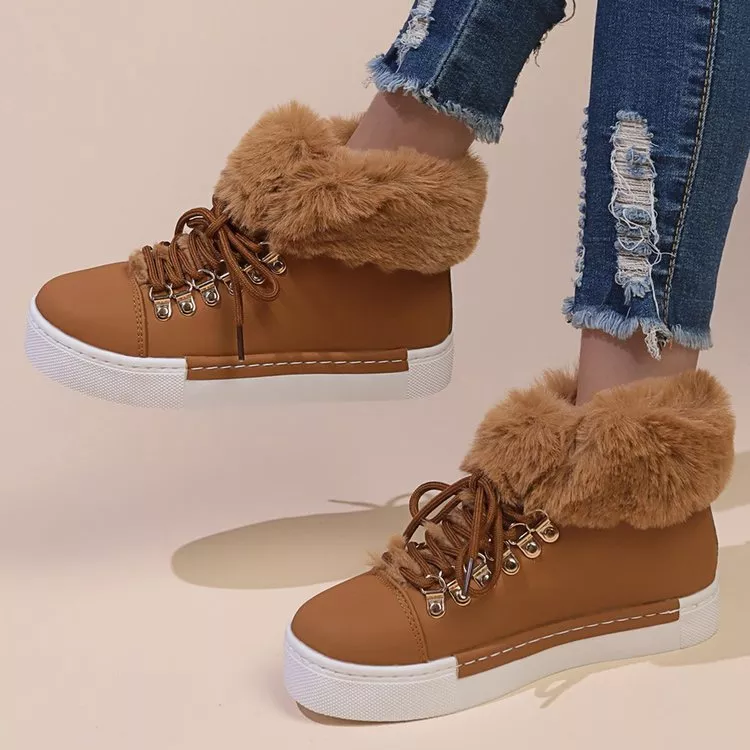 Fuzzy Trim Lace-Up Ankle Boots, image 17