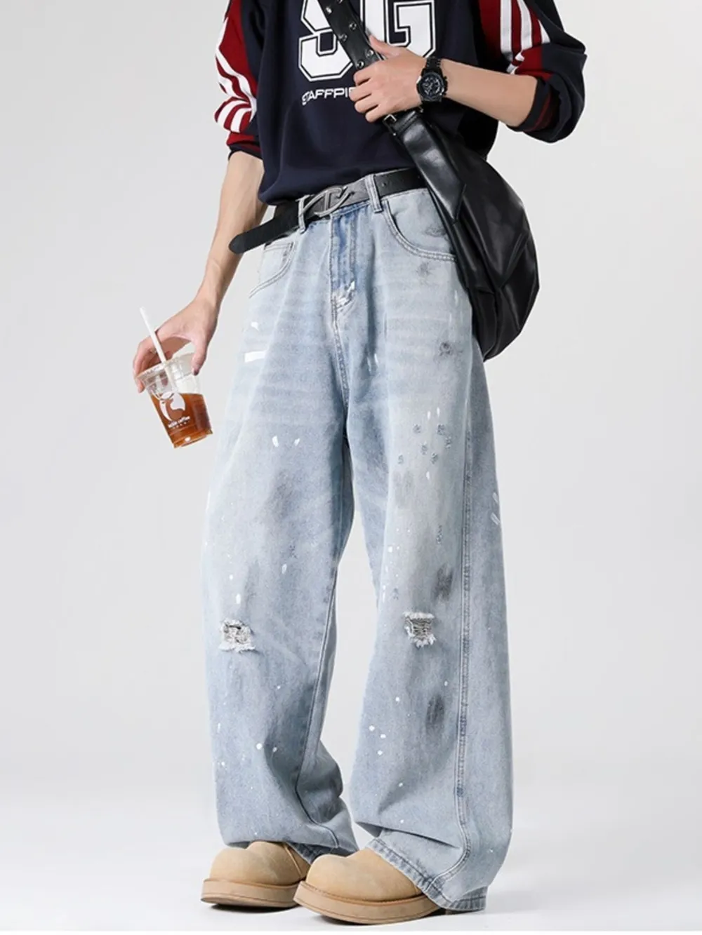 Men's Full Size Distressed Wide Leg Jeans Plus Size, image 6