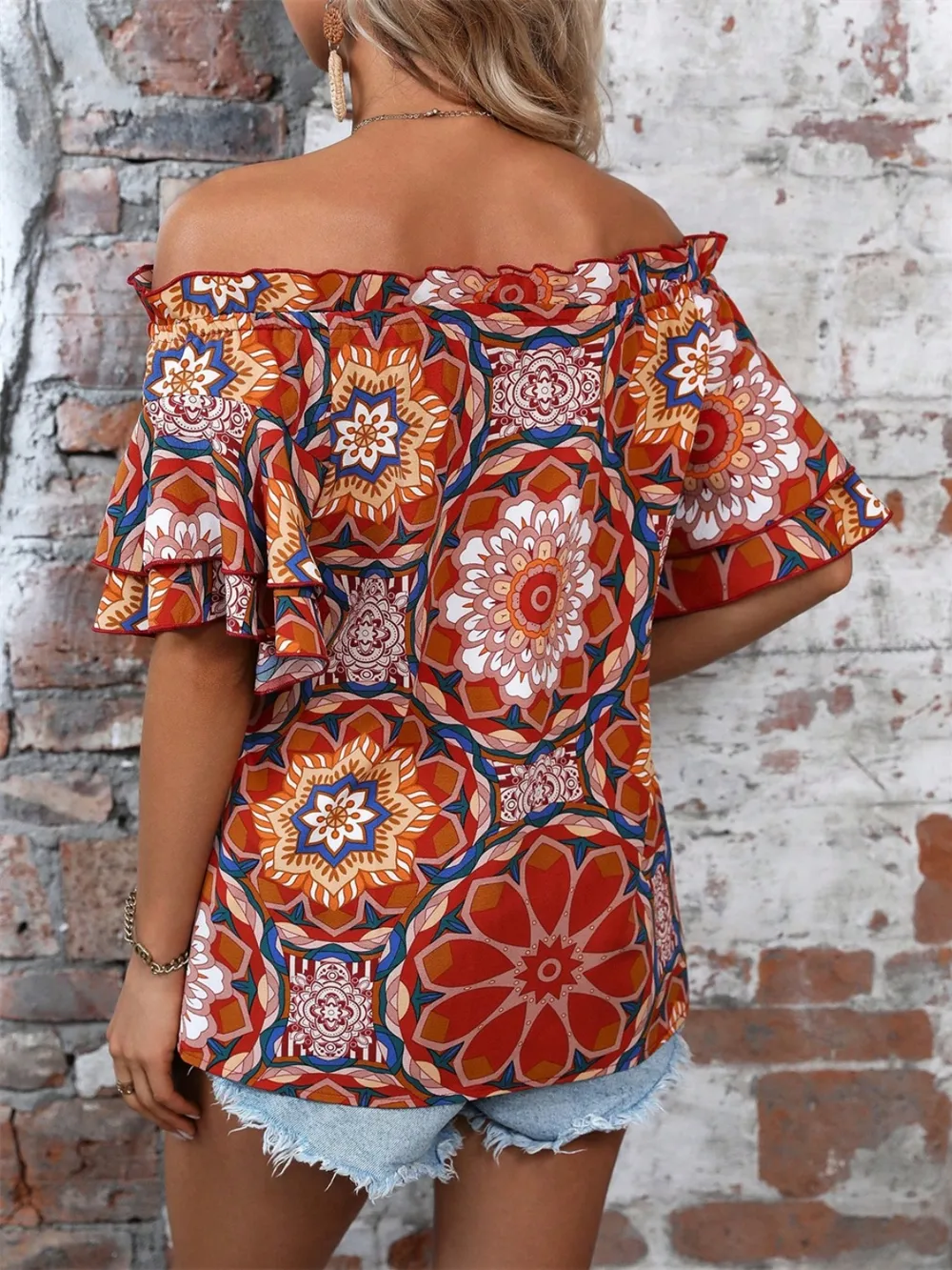 Printed Off-Shoulder Half Sleeve Blouse, image 2
