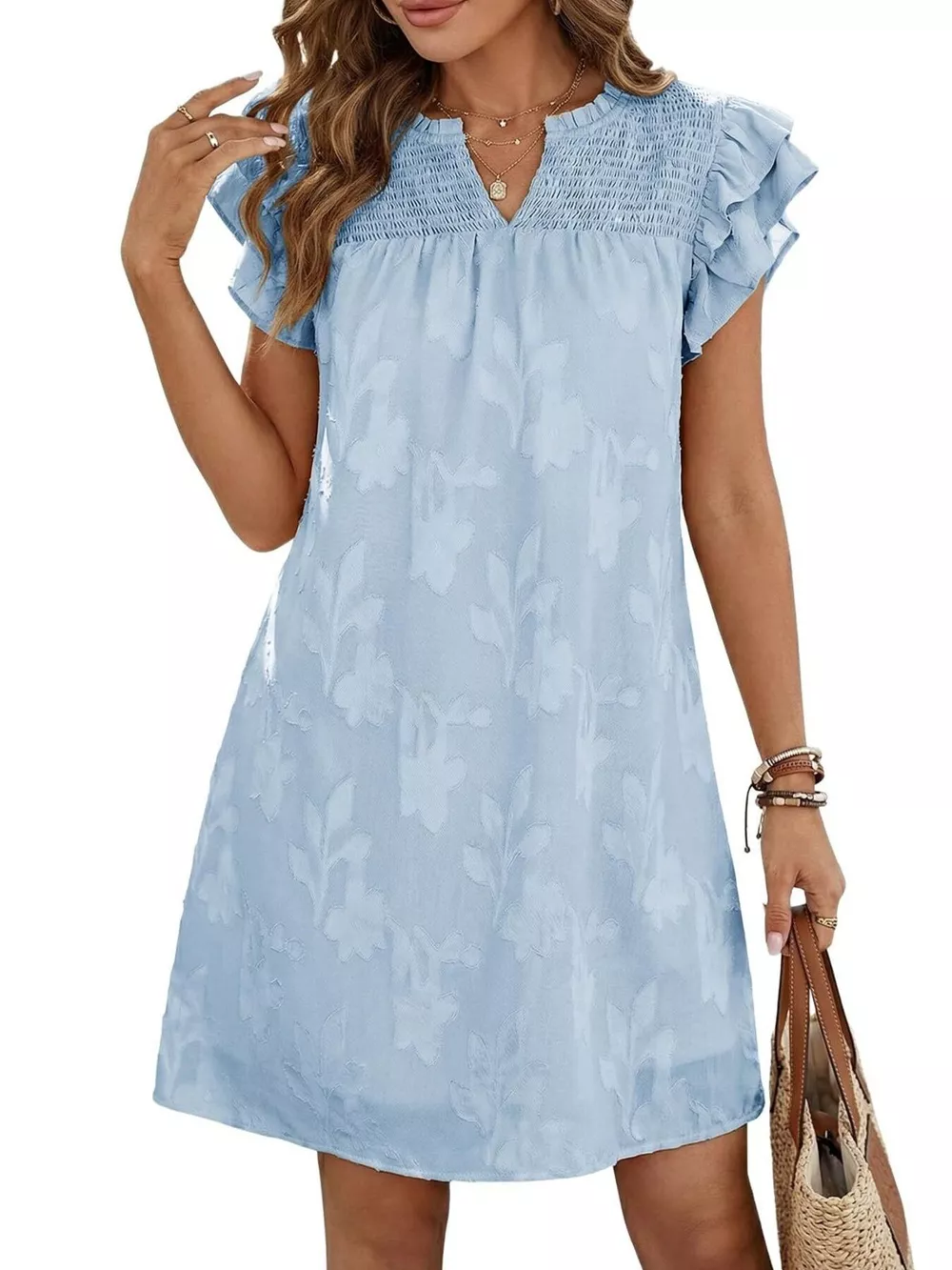 Floral Embossed Ruffle Sleeve Mini Dress, image 21