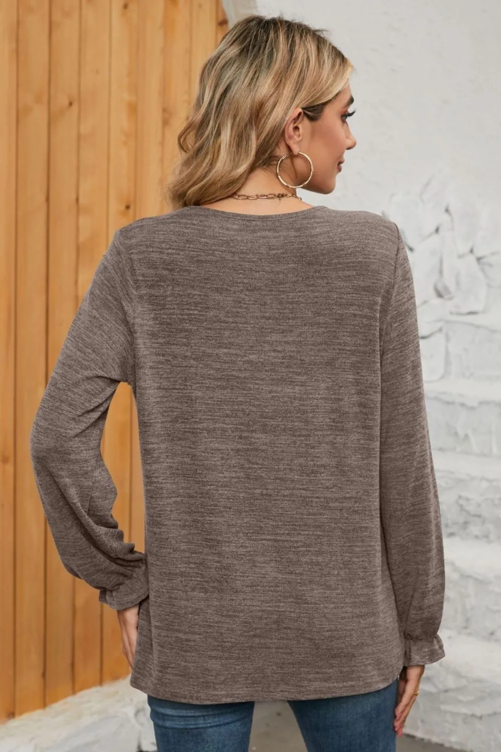 Ruched Round Neck Flounce Sleeve T-Shirt, image 31
