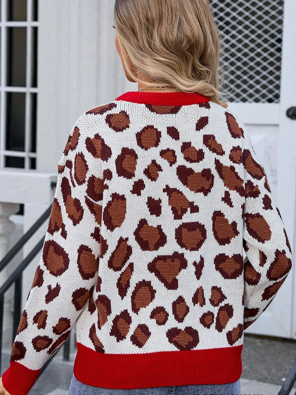 Leopard Round Neck Long Sleeve Sweater, image 5