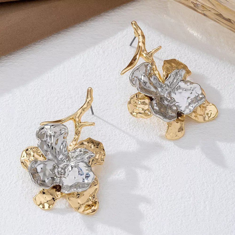 Stainless Steel Flower Statement Drop Earrings, image 2
