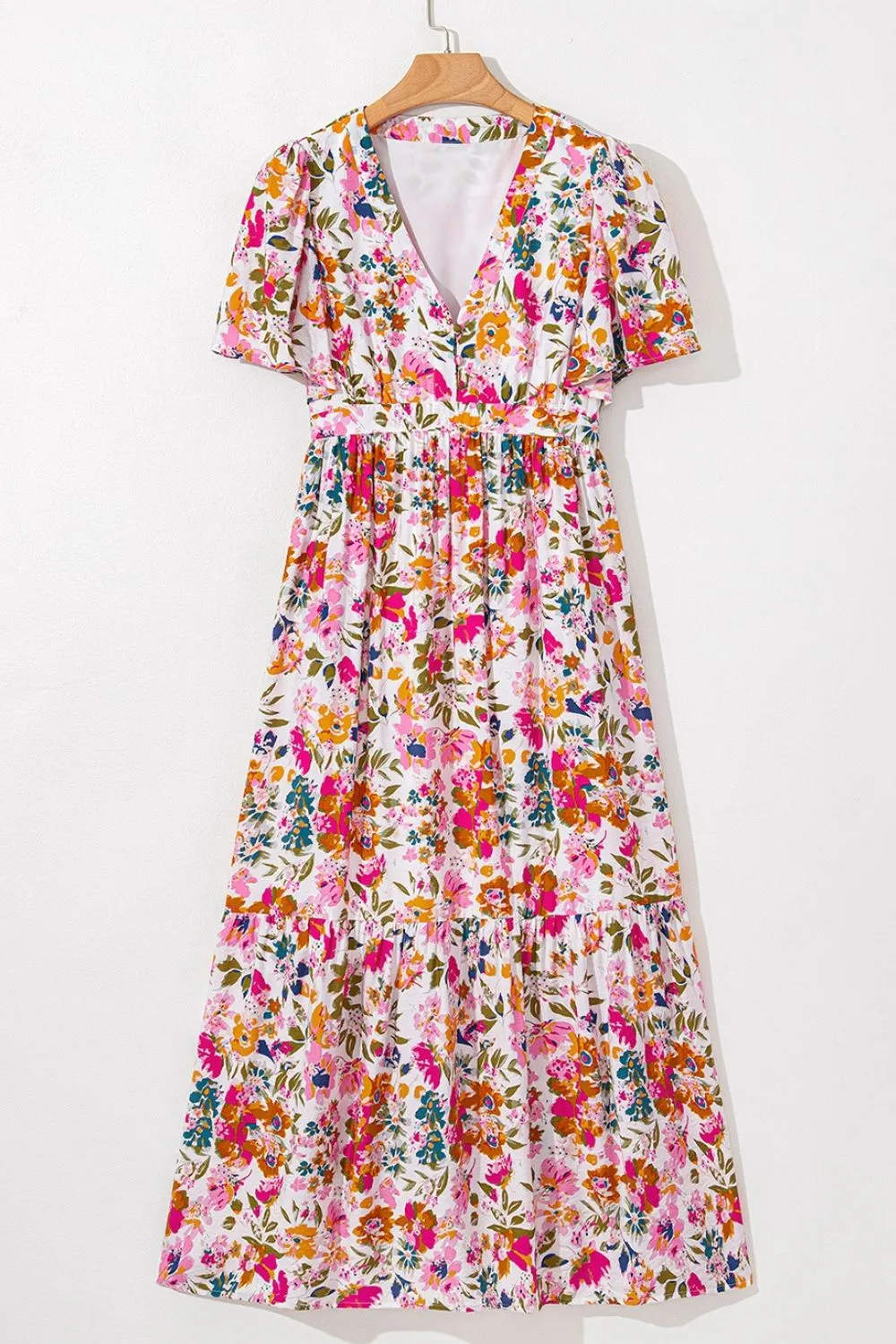 Floral Short Sleeve V Neck Dress with Pockets, image 4