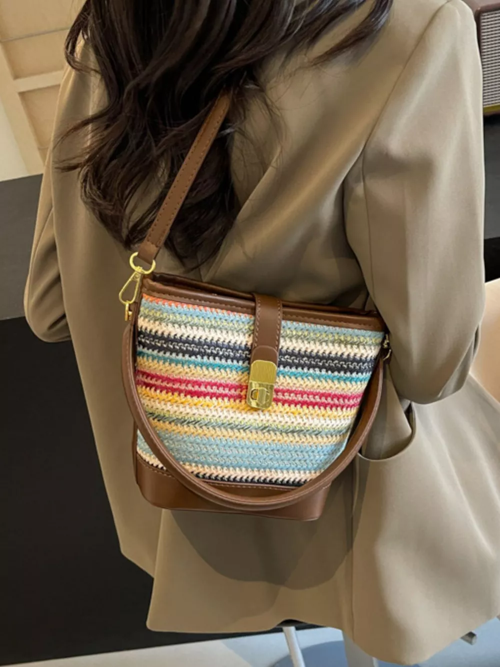 Striped Bucket Crossbody Bag, image 2