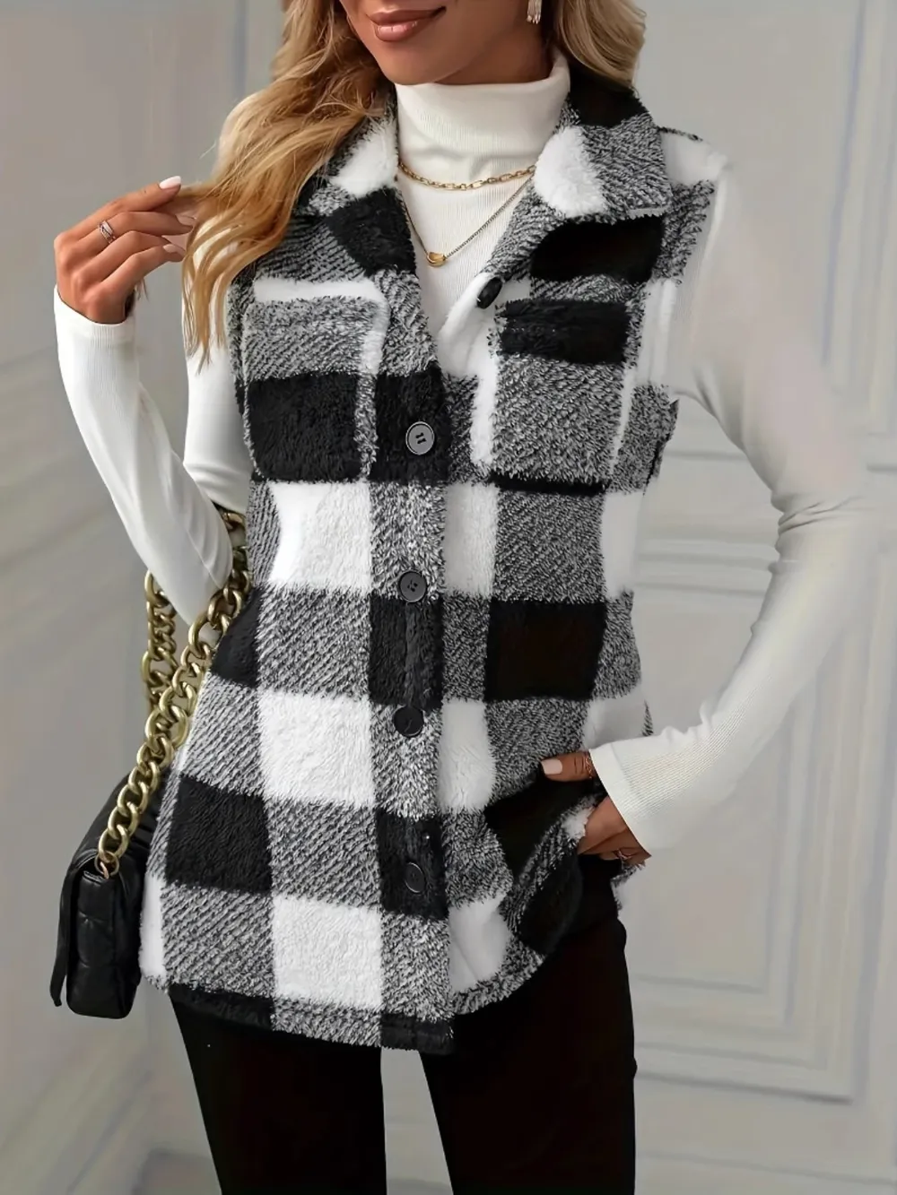 Plaid Button Up Vest Coat, image 2