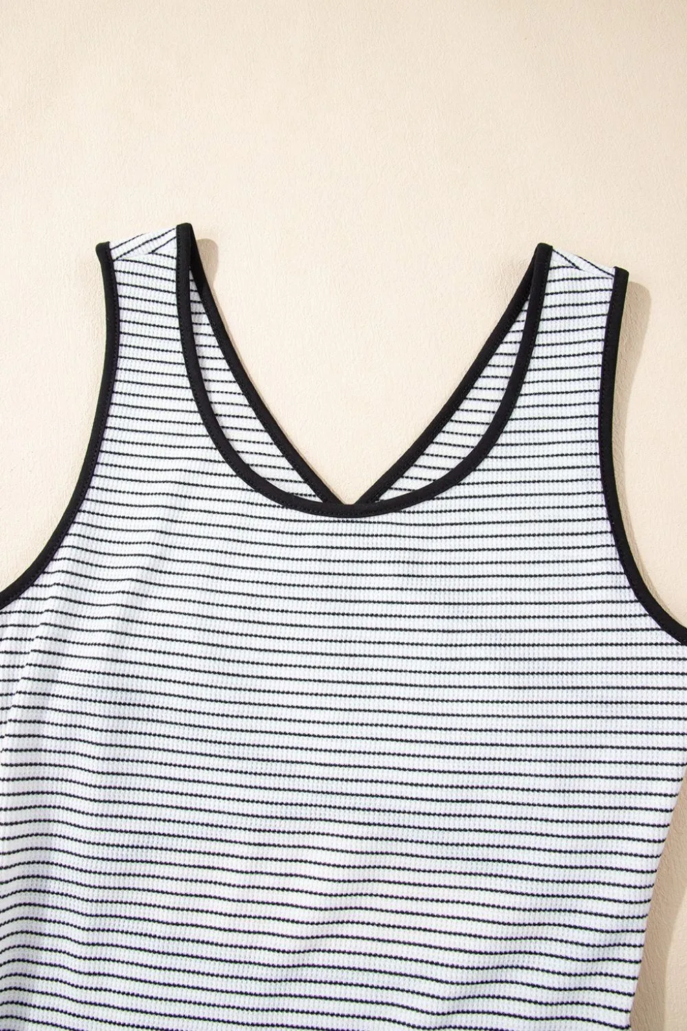 Stripe Crisscross Side Slits Slim Fit Sleeveless Midi Dress, image 2