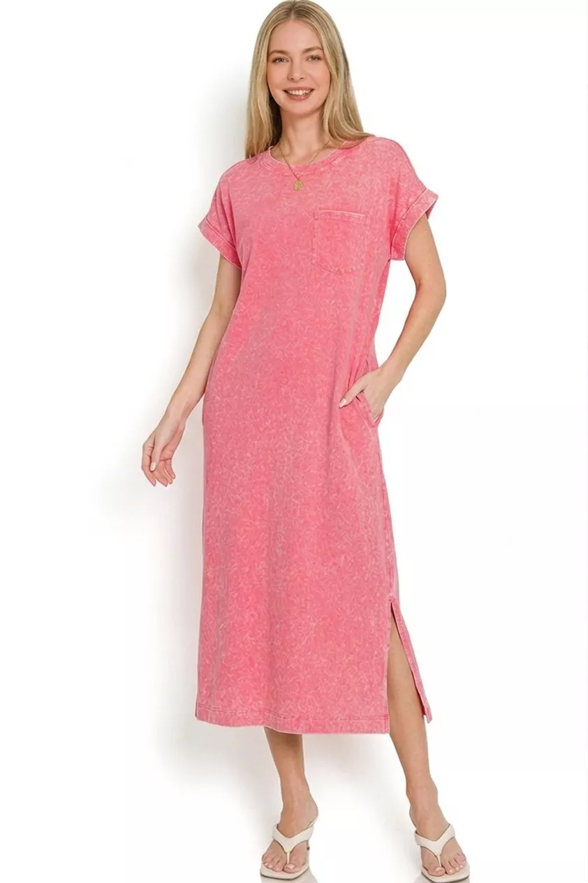 Washed Exposed Seam Short Sleeve T-Shirt Dress, image 2