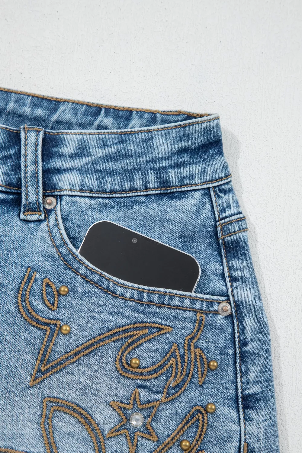 Western Embroidery Stud Denim Shorts, image 6