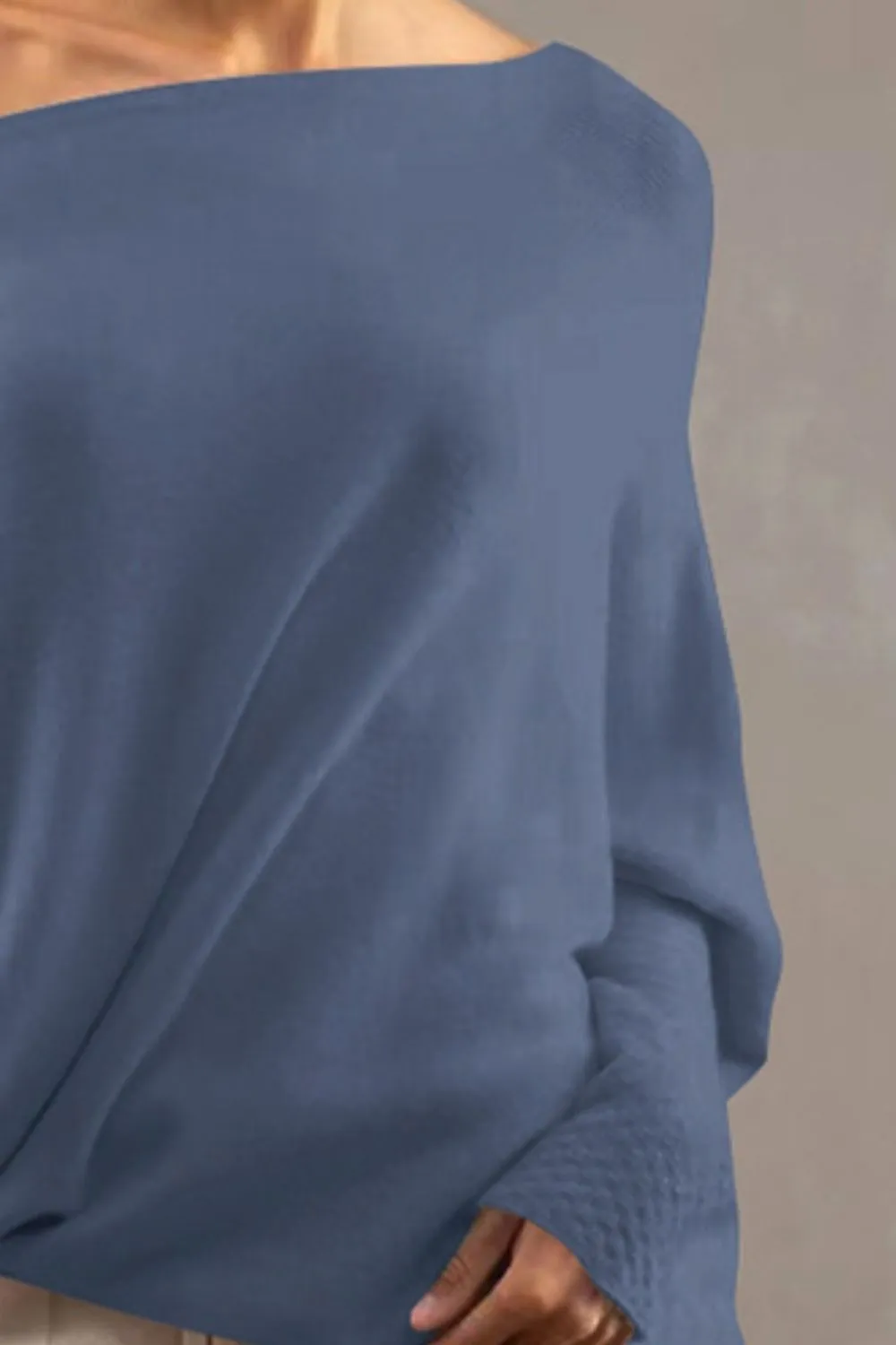 Full Size Boat Neck Batwing Sleeve Knit Top, image 4