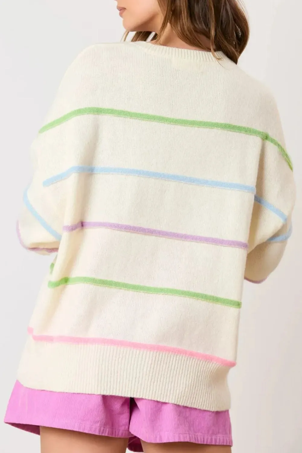 Contrast Striped Half Button Round Neck Sweater, image 2