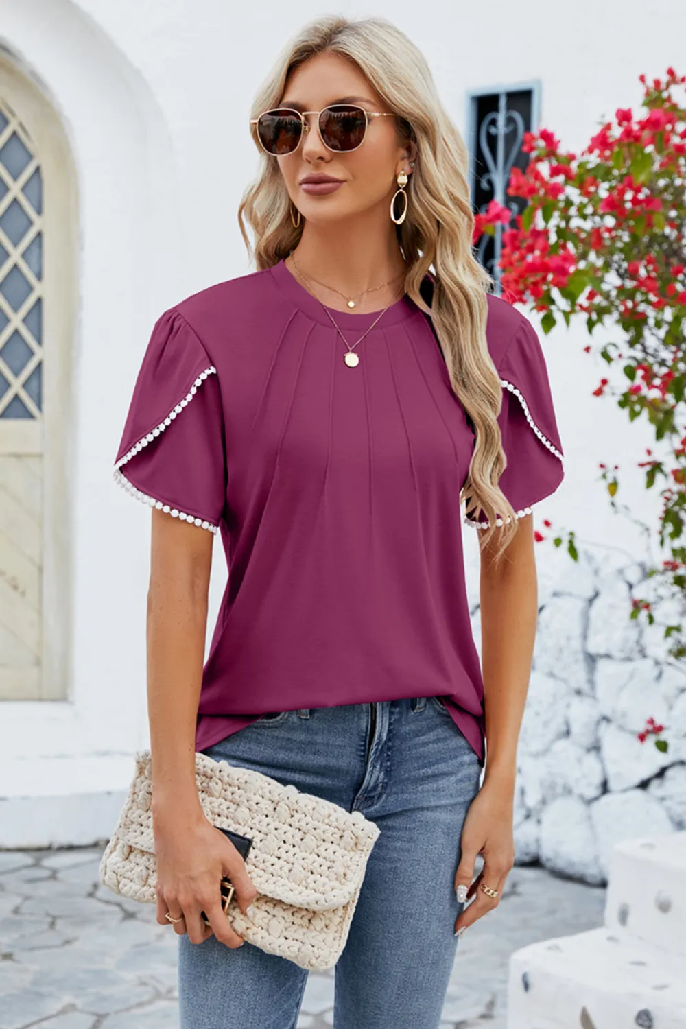Round Neck Petal Sleeve T-Shirt, image 22
