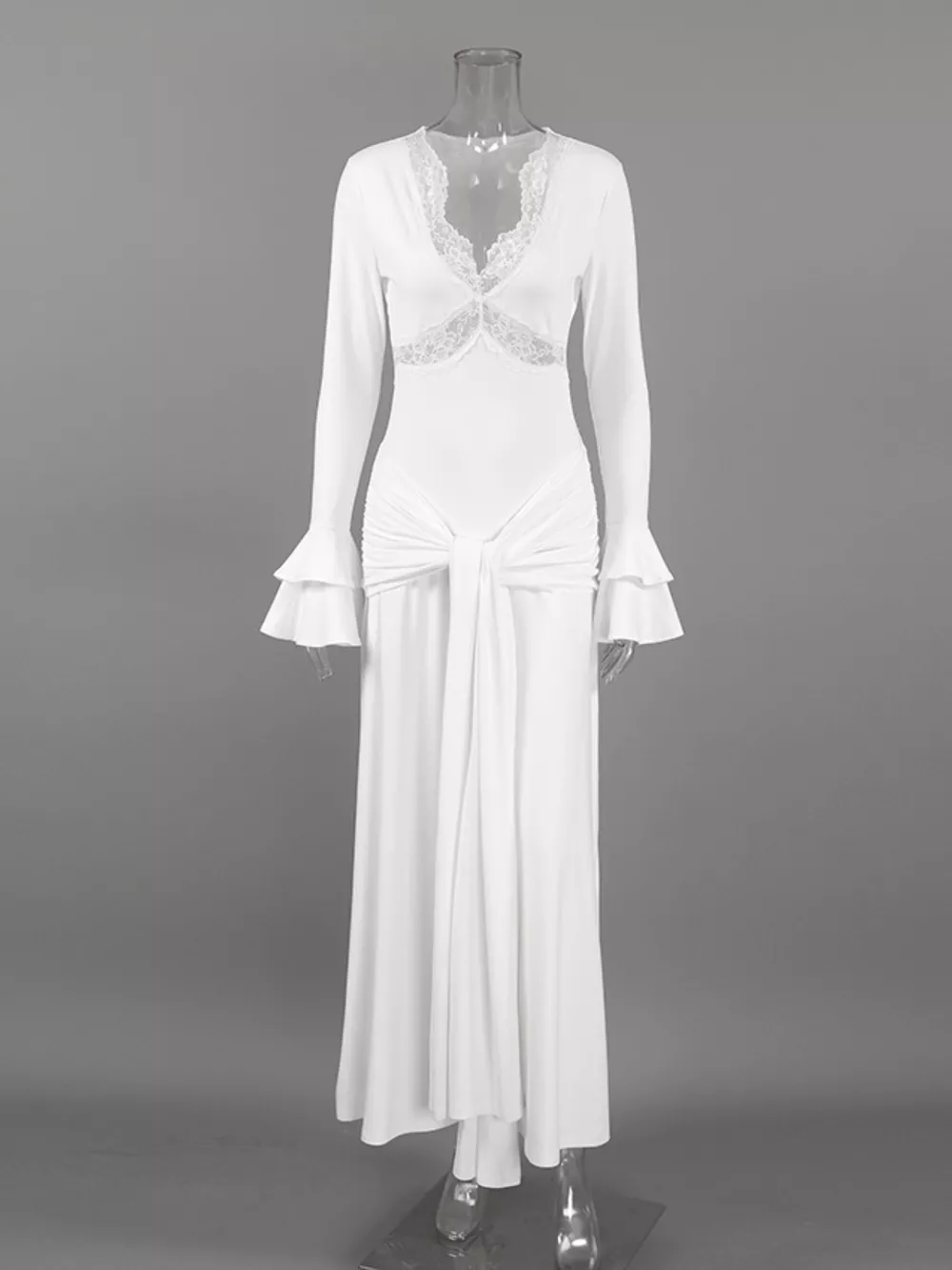 Lace Trim Long Sleeve Maxi Dress, image 3