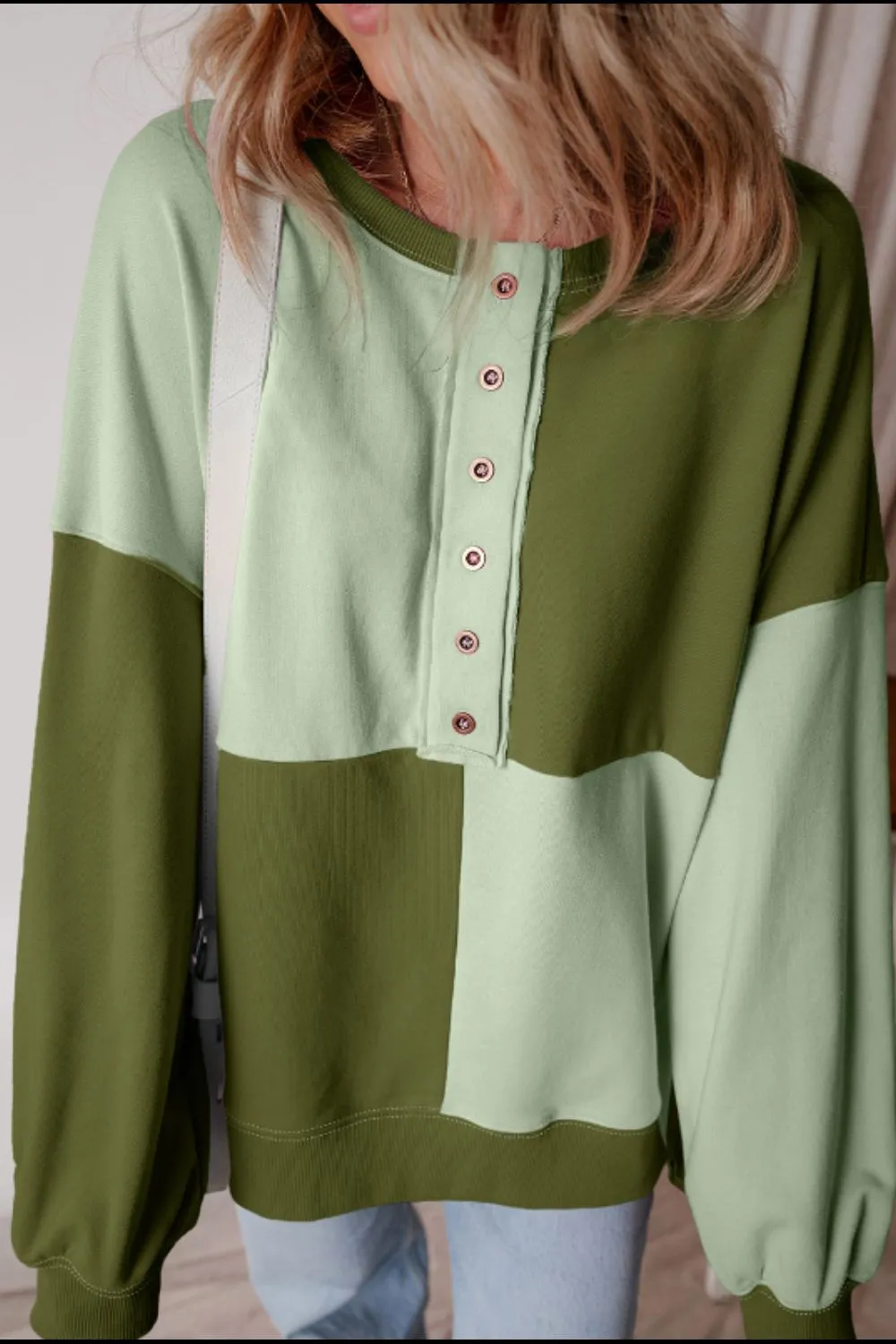Color Block Half Button Long Sleeve Sweatshirt, image 11