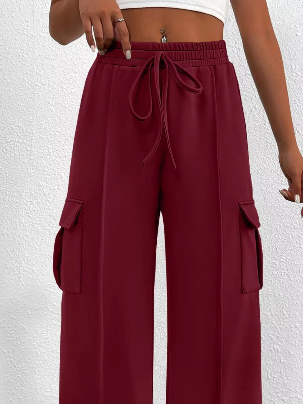 Casual High Waist Cargo Pants with Drawstring, image 12