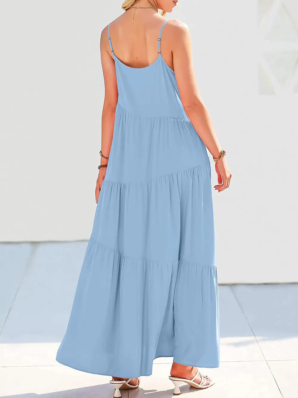 Full Size Ruched Tiered Spaghetti Strap Dress, image 6
