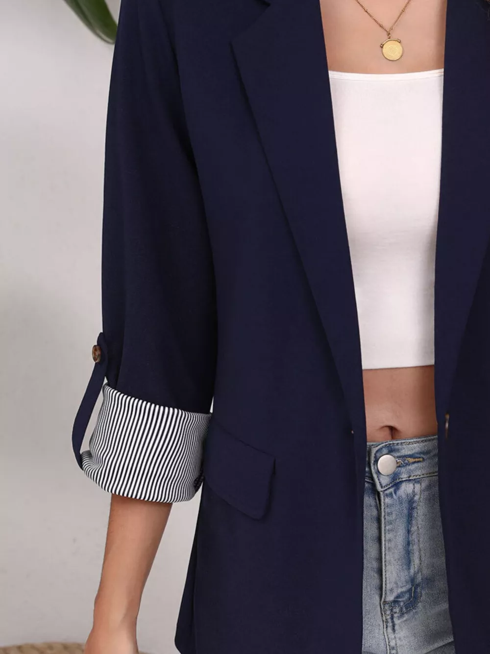 Lapel Collar Roll-Up Sleeve Blazer, image 6