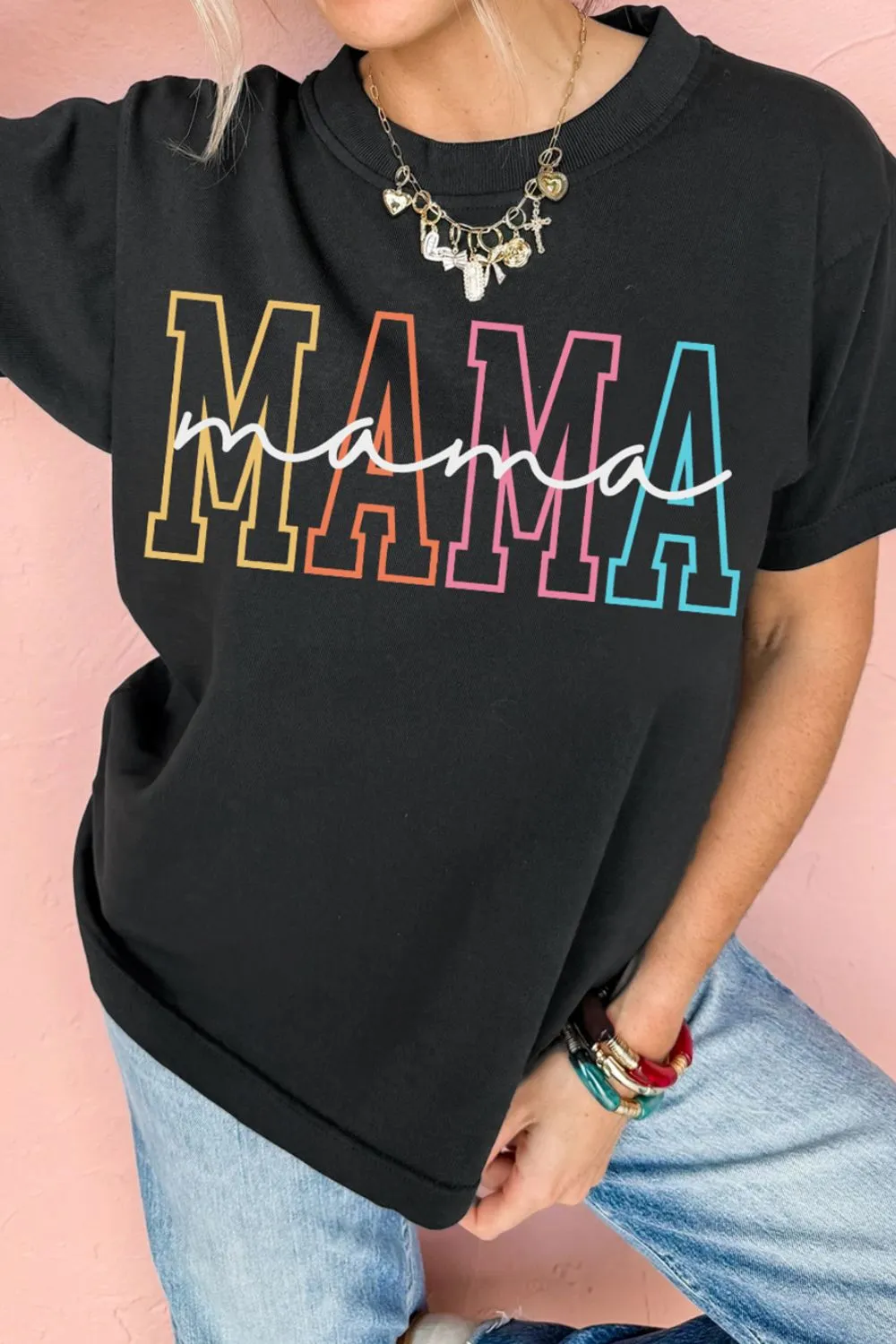 MAMA Round Neck Short Sleeve T-Shirt, image 2