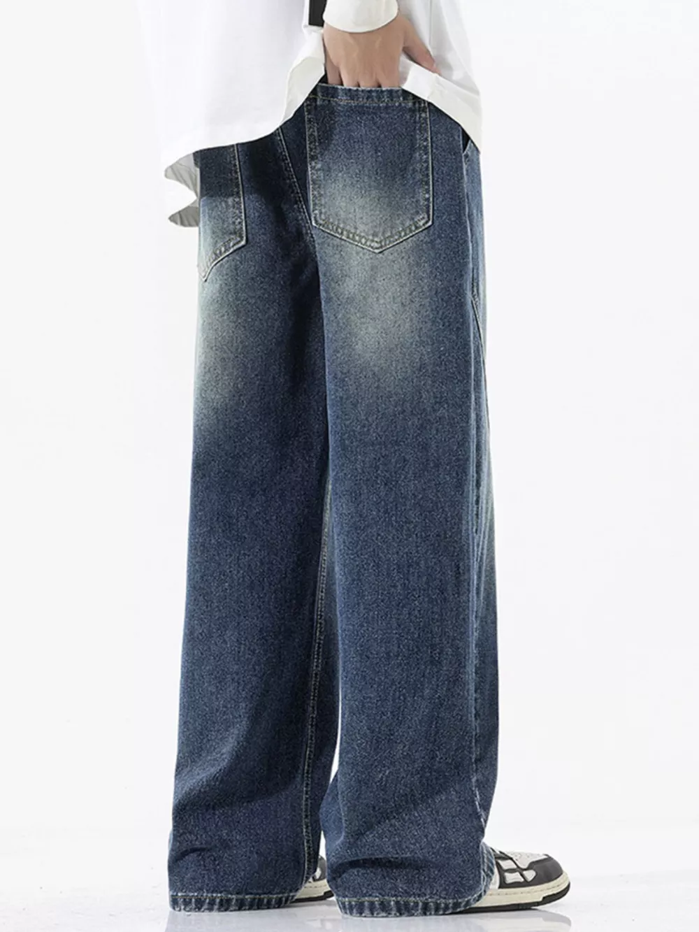 Men's Full Size Vintage Wash Wide Leg Jeans Plus Size, image 3