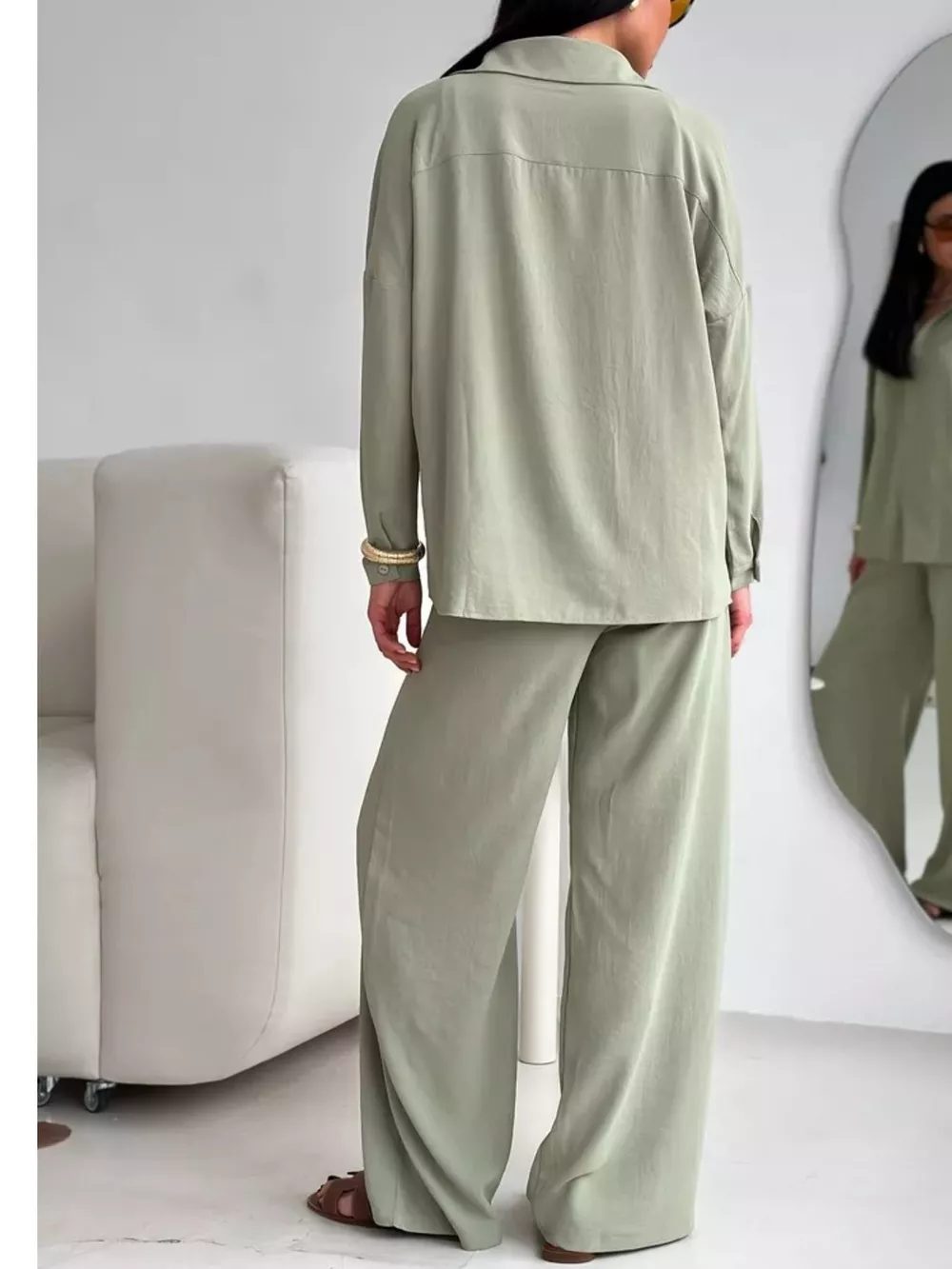 Relaxed Fit Shirt and Wide Leg Pants Set, image 9