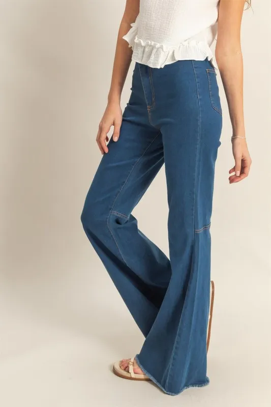 Raw Hem High-Waist Washed Flared Jeans, image 2