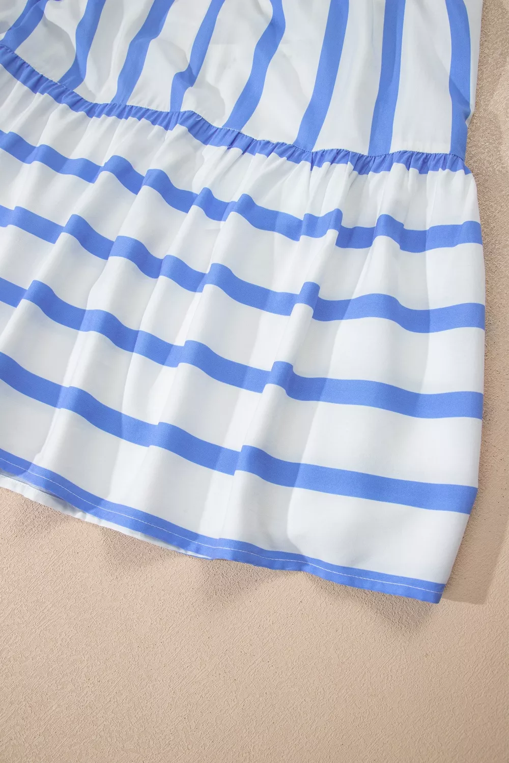 Stripe Ricrac Trim Notched Neck Half Sleeve Vacation Dress, image 13
