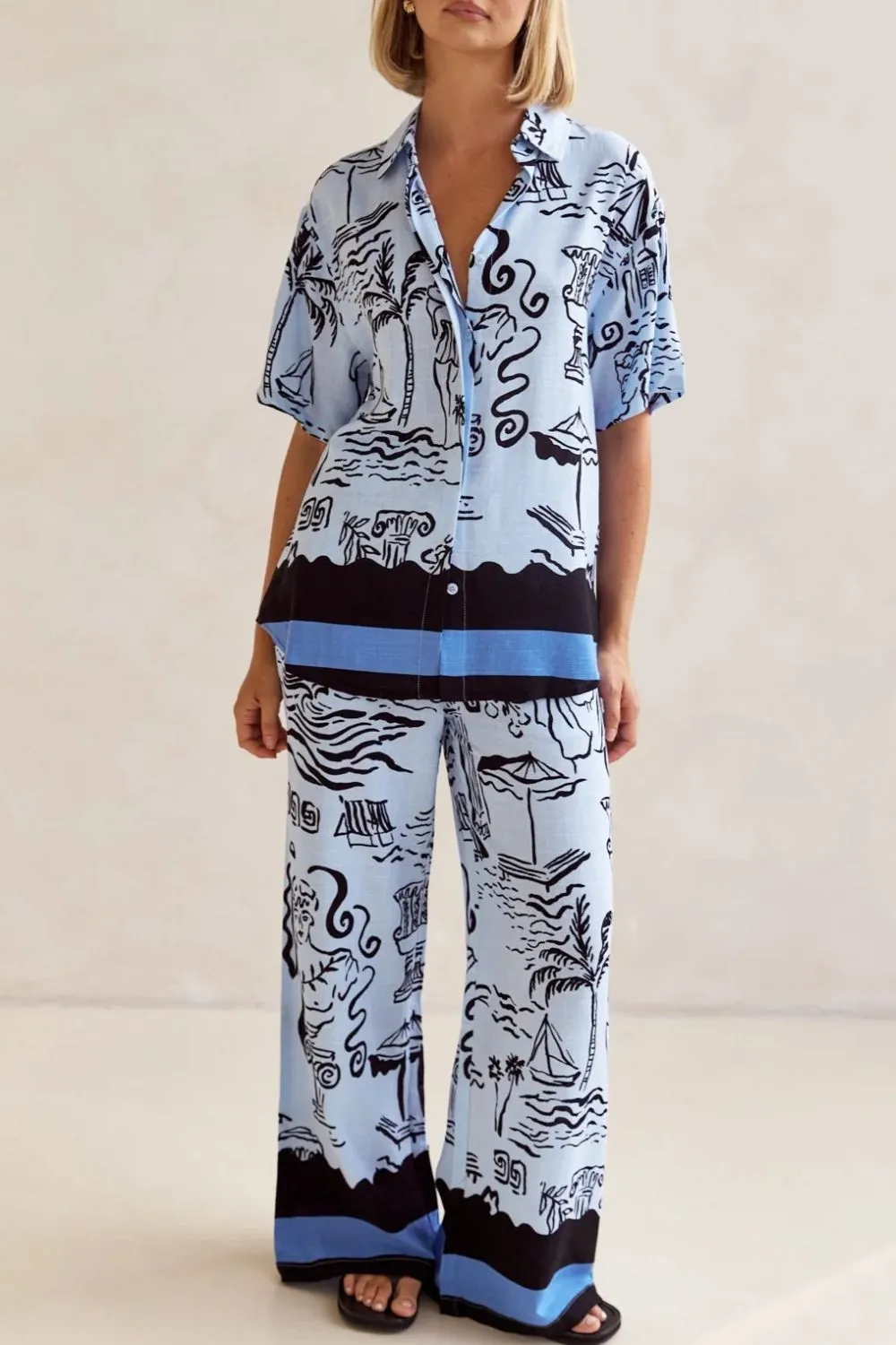 Printed Button Up Shirt and Pants Set Plus Size, image 5