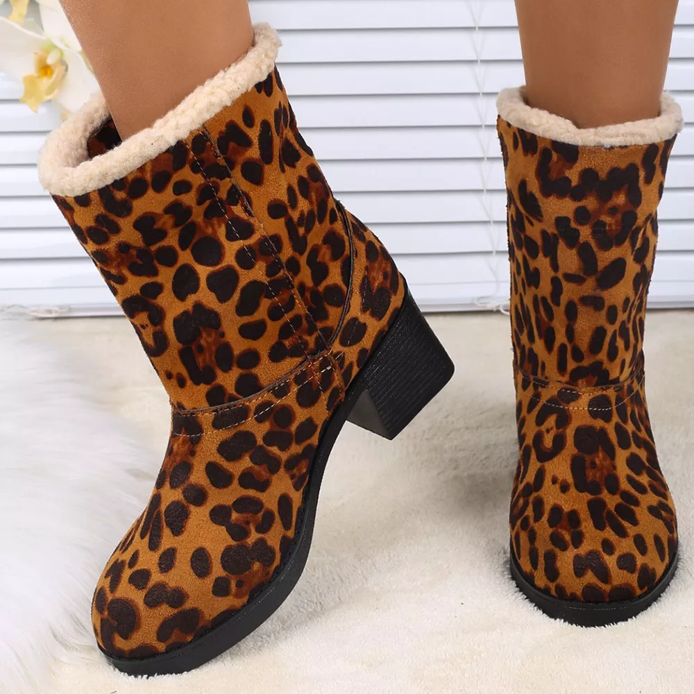 Plush Cuff Block Heel Boots, image 4