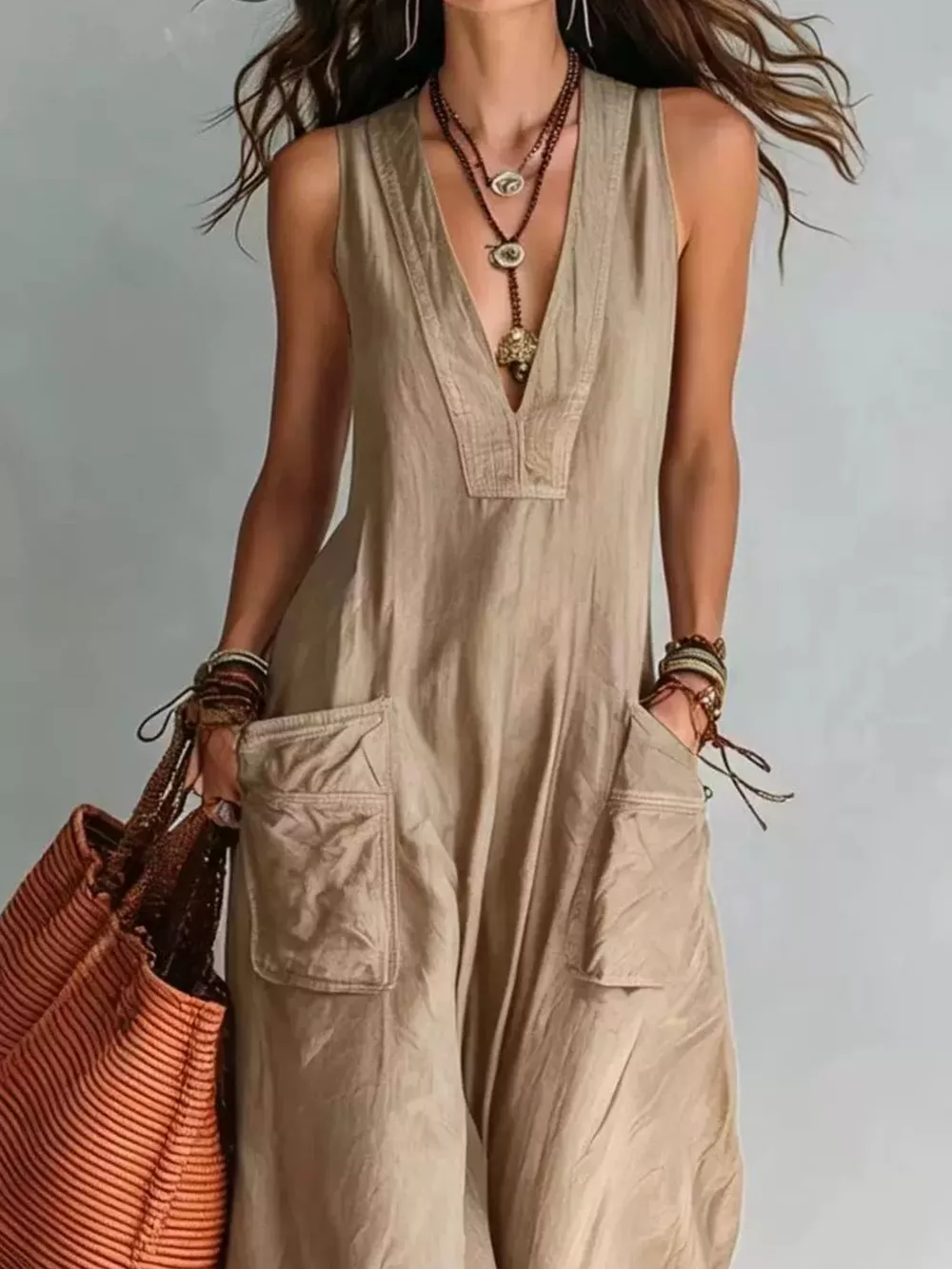 Full Size V-Neck Sleeveless Wide-Leg Jumpsuit Plus Size, image 7