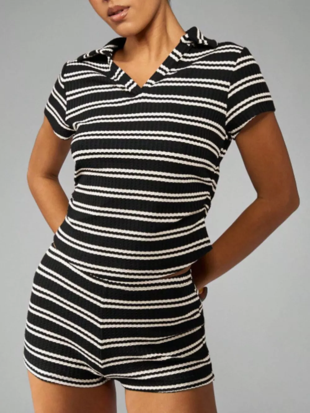 Striped Knit Short Sleeve Top & Shorts Set, image 7